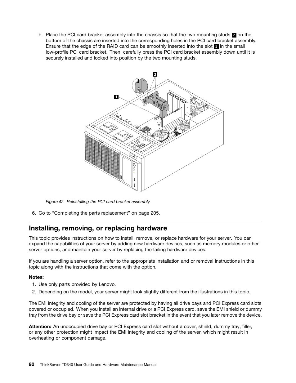 Installing, removing, or replacing hardware | Lenovo ThinkServer TD340 User Manual | Page 104 / 246