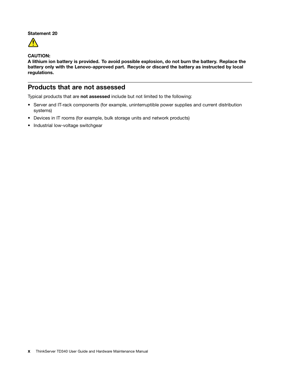 Products that are not assessed | Lenovo ThinkServer TD340 User Manual | Page 12 / 246