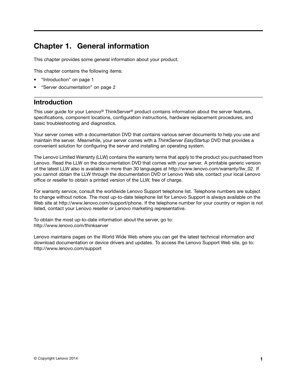 Chapter 1. general information, Introduction | Lenovo ThinkServer TD340 User Manual | Page 13 / 246