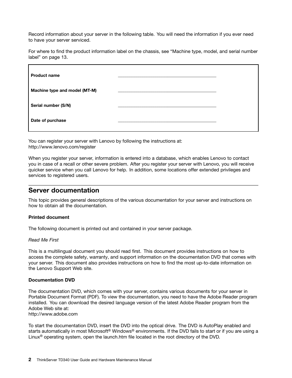 Server documentation | Lenovo ThinkServer TD340 User Manual | Page 14 / 246