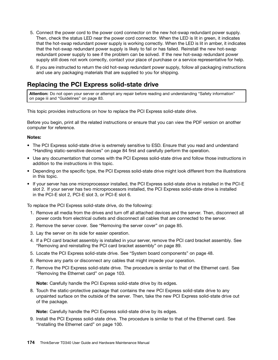 Replacing the pci express solid-state drive | Lenovo ThinkServer TD340 User Manual | Page 186 / 246
