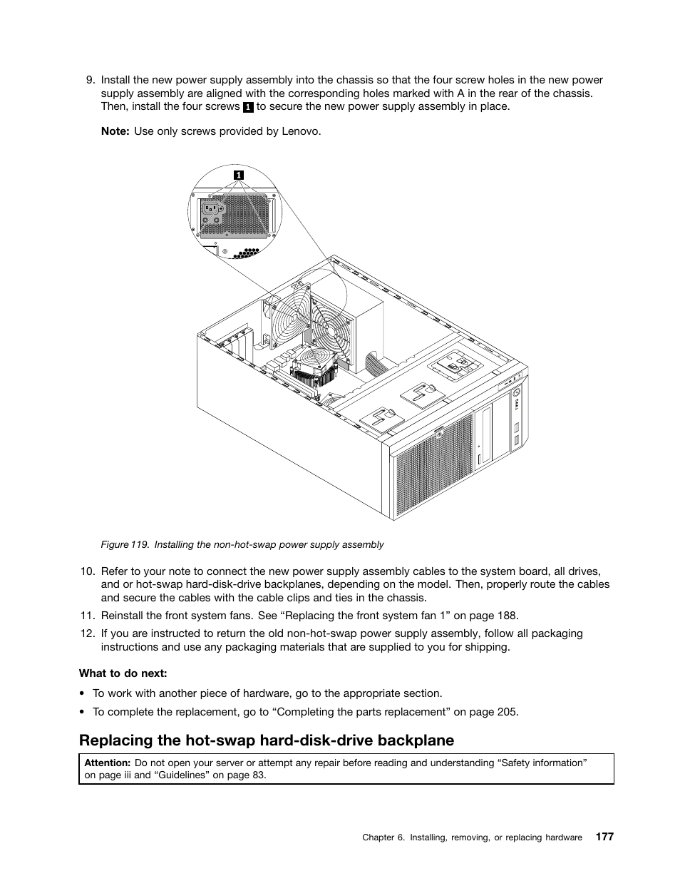 Replacing the hot-swap hard-disk-drive backplane | Lenovo ThinkServer TD340 User Manual | Page 189 / 246