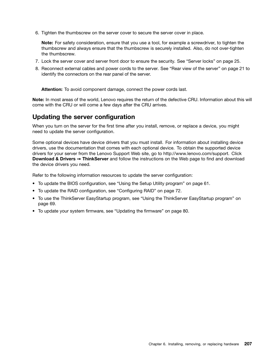 Updating the server configuration | Lenovo ThinkServer TD340 User Manual | Page 219 / 246