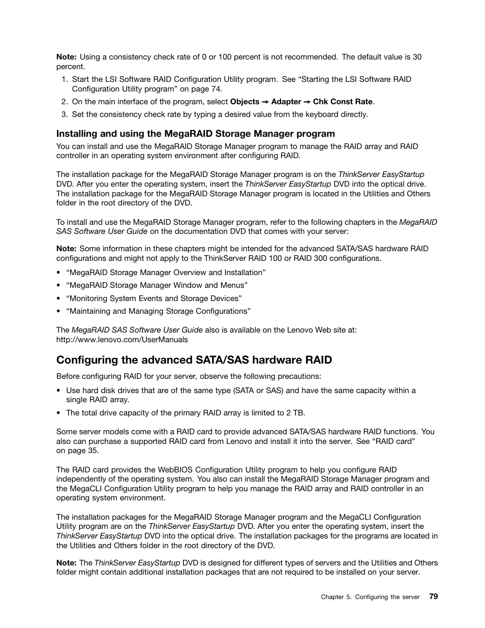 Configuring the advanced sata/sas hardware raid | Lenovo ThinkServer TD340 User Manual | Page 91 / 246