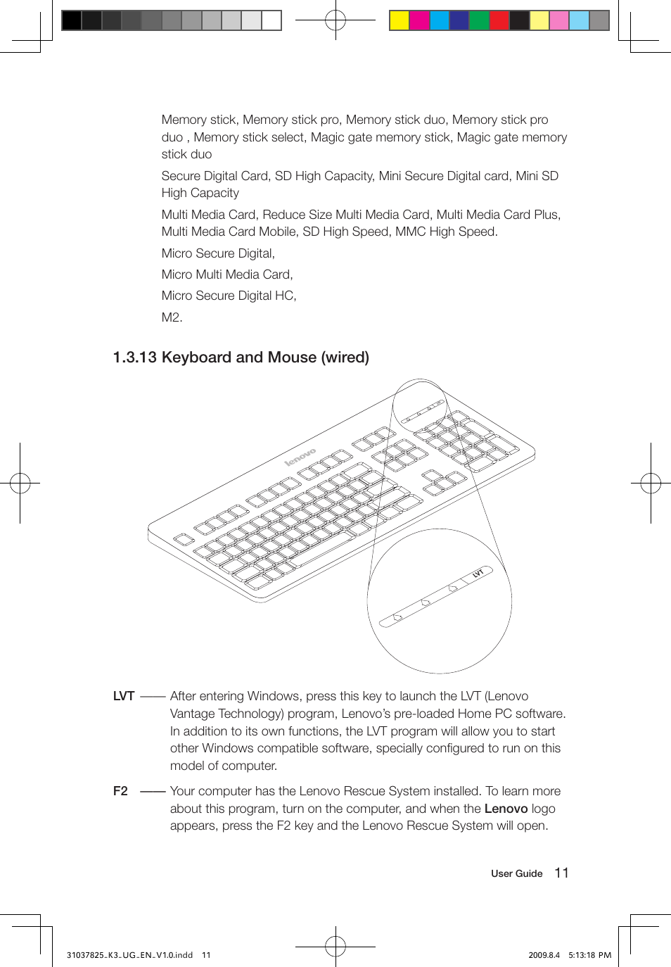 13 keyboard and mouse (wired) | Lenovo IdeaCentre K300 User Manual | Page 16 / 45