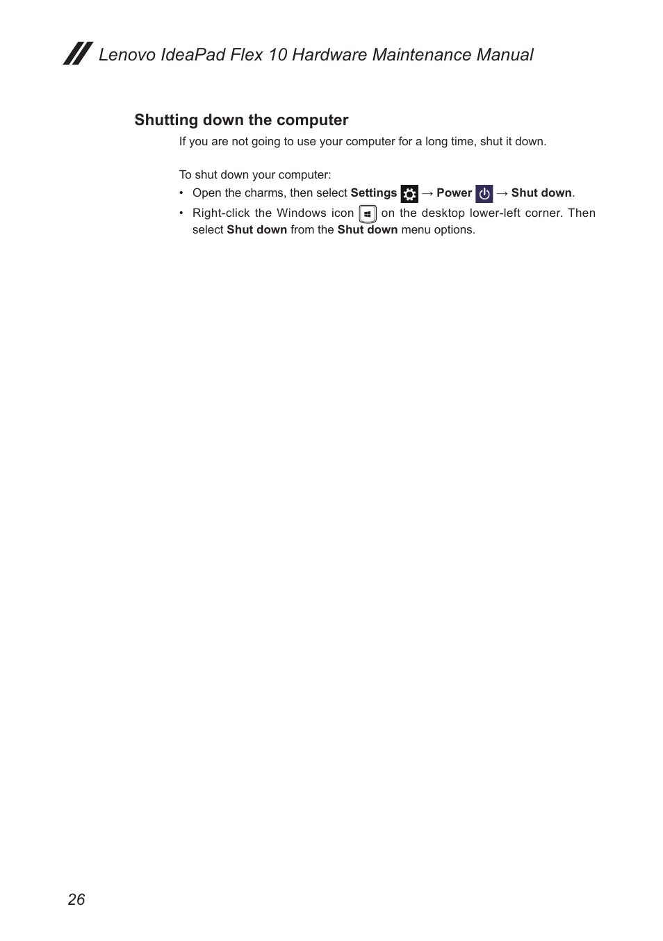 Shutting down the computer, Lenovo ideapad flex 10 hardware maintenance manual | Lenovo Flex 10 Notebook Lenovo User Manual | Page 30 / 68