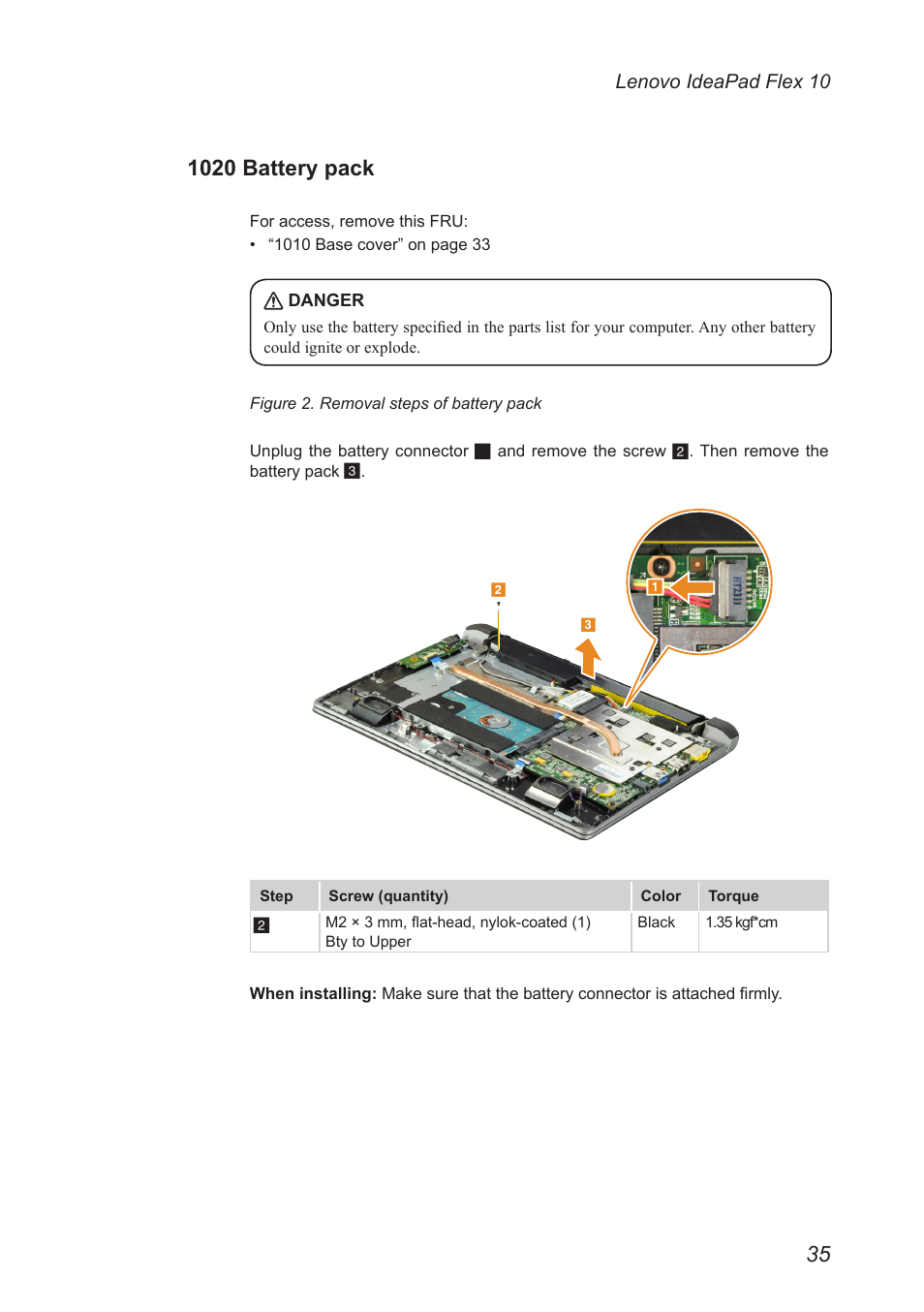 1020 battery pack | Lenovo Flex 10 Notebook Lenovo User Manual | Page 39 / 68