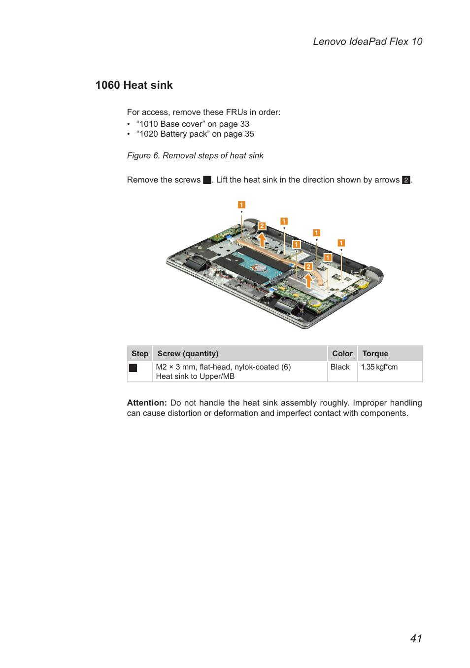 1060 heat sink, Lenovo ideapad flex 10 | Lenovo Flex 10 Notebook Lenovo User Manual | Page 45 / 68