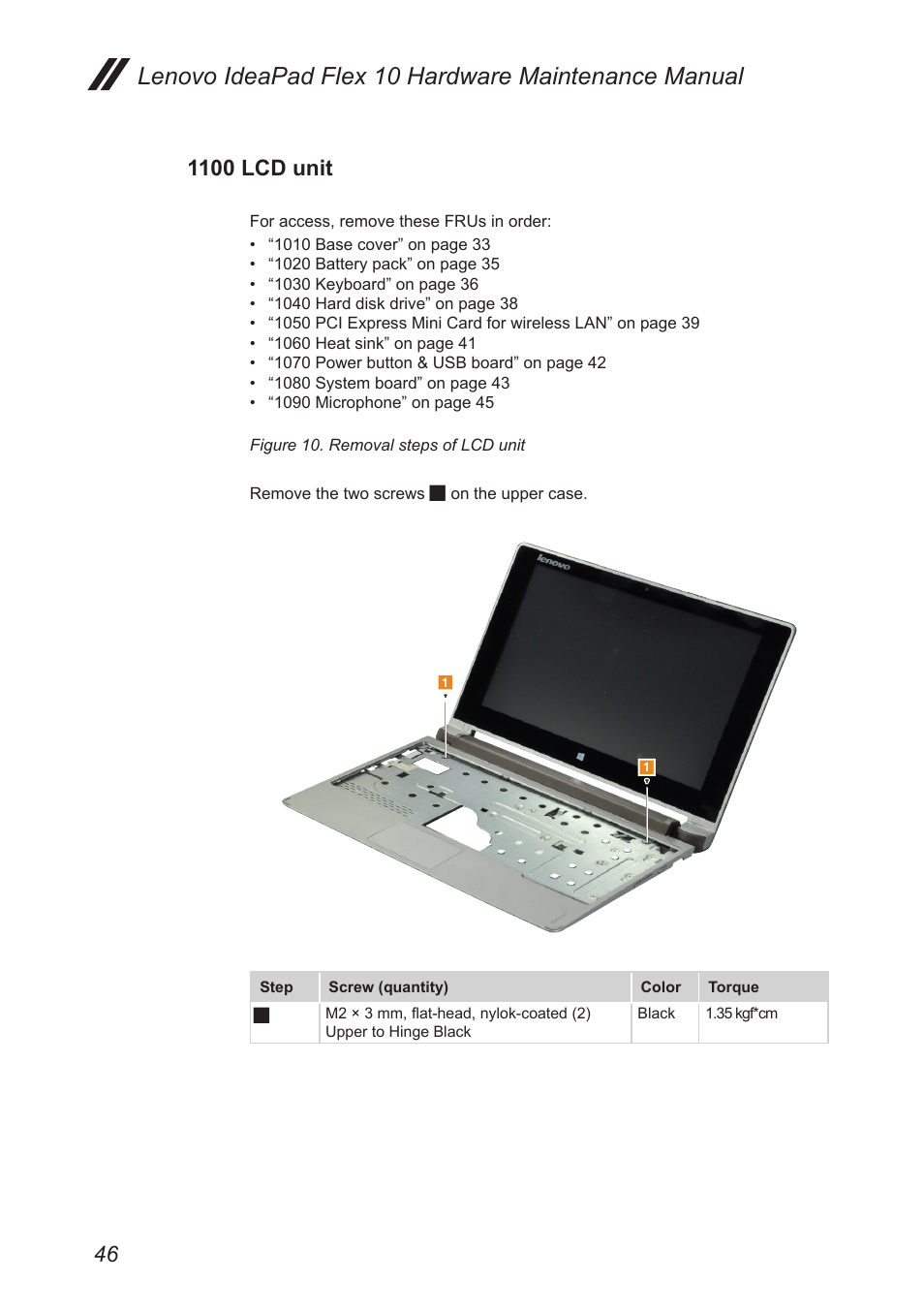 1100 lcd unit, Lenovo ideapad flex 10 hardware maintenance manual | Lenovo Flex 10 Notebook Lenovo User Manual | Page 50 / 68