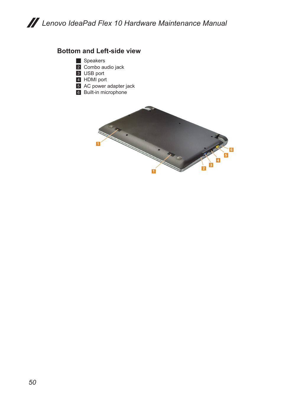 Bottom and left-side view, Lenovo ideapad flex 10 hardware maintenance manual | Lenovo Flex 10 Notebook Lenovo User Manual | Page 54 / 68