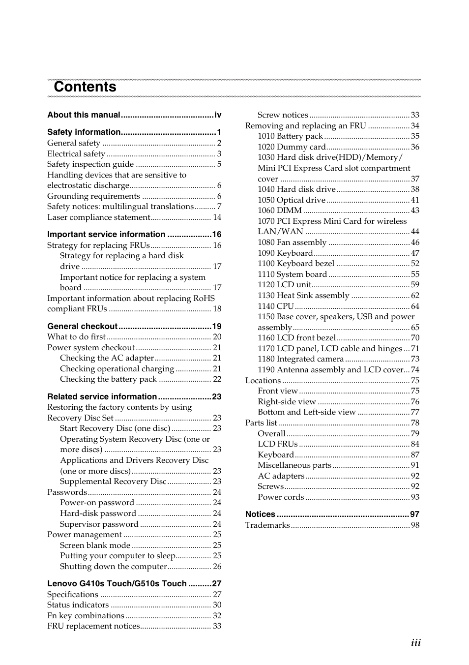 Lenovo G510s Touch Notebook User Manual | Page 3 / 102