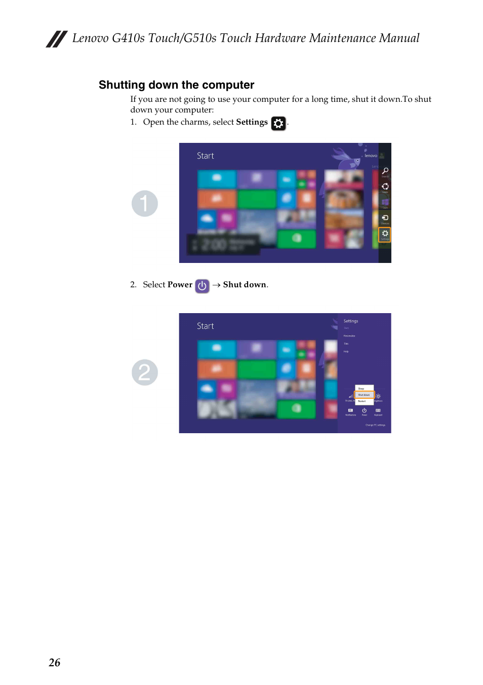 Shutting down the computer | Lenovo G510s Touch Notebook User Manual | Page 30 / 102