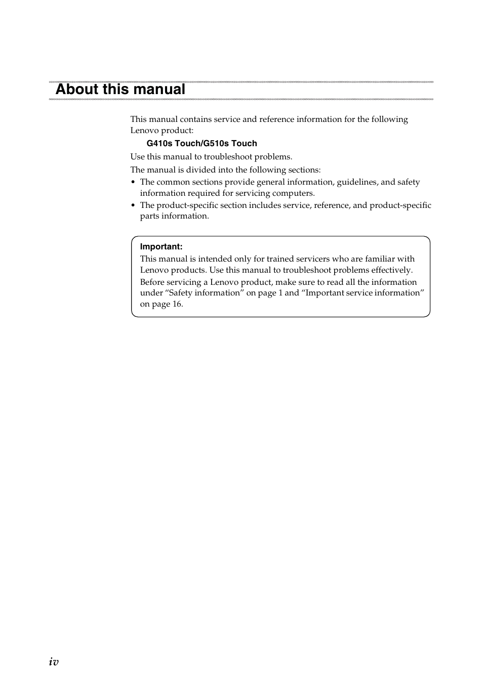 About this manual | Lenovo G510s Touch Notebook User Manual | Page 4 / 102