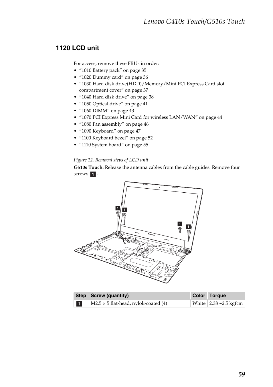 1120 lcd unit | Lenovo G510s Touch Notebook User Manual | Page 63 / 102