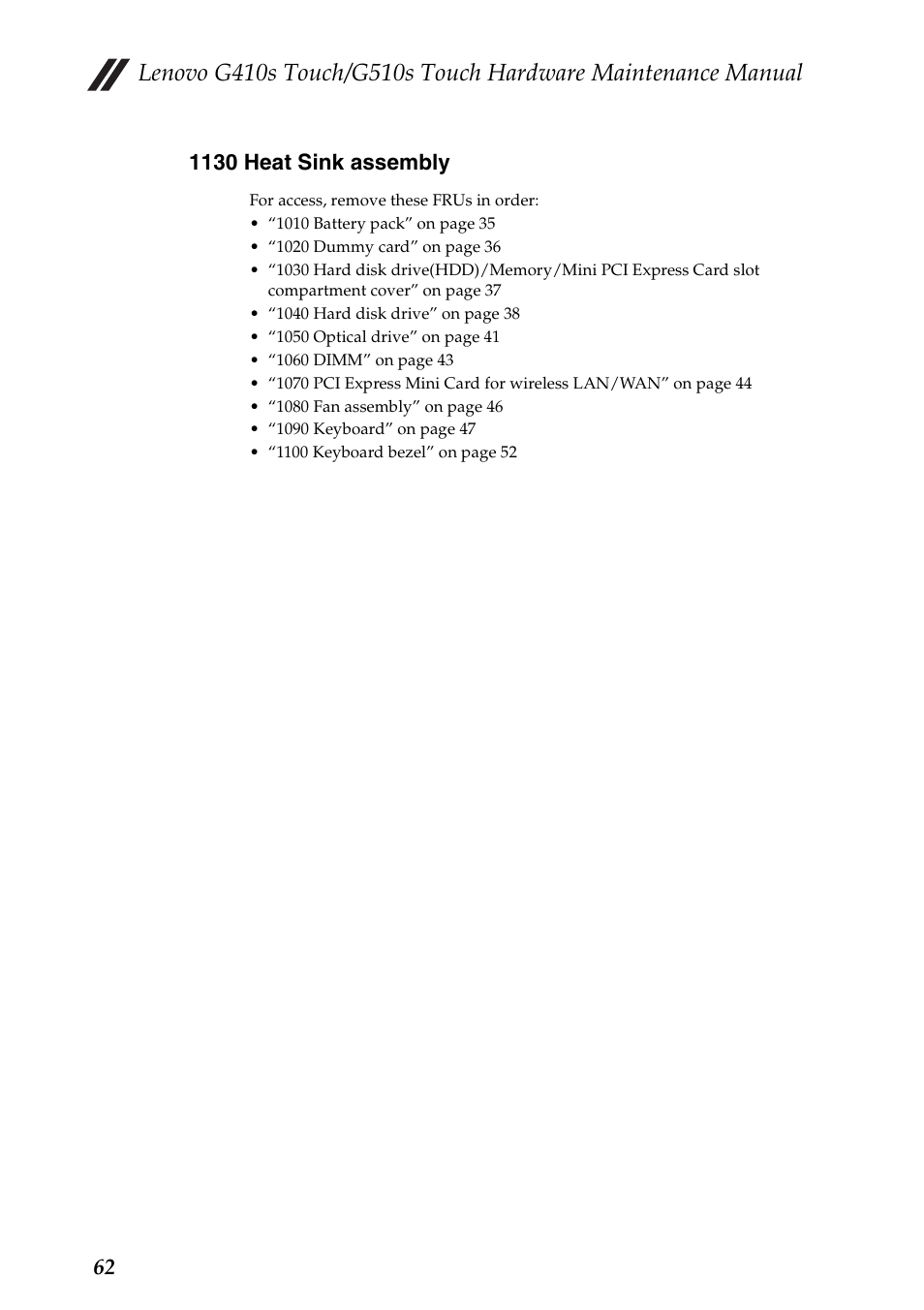 1130 heat sink assembly | Lenovo G510s Touch Notebook User Manual | Page 66 / 102