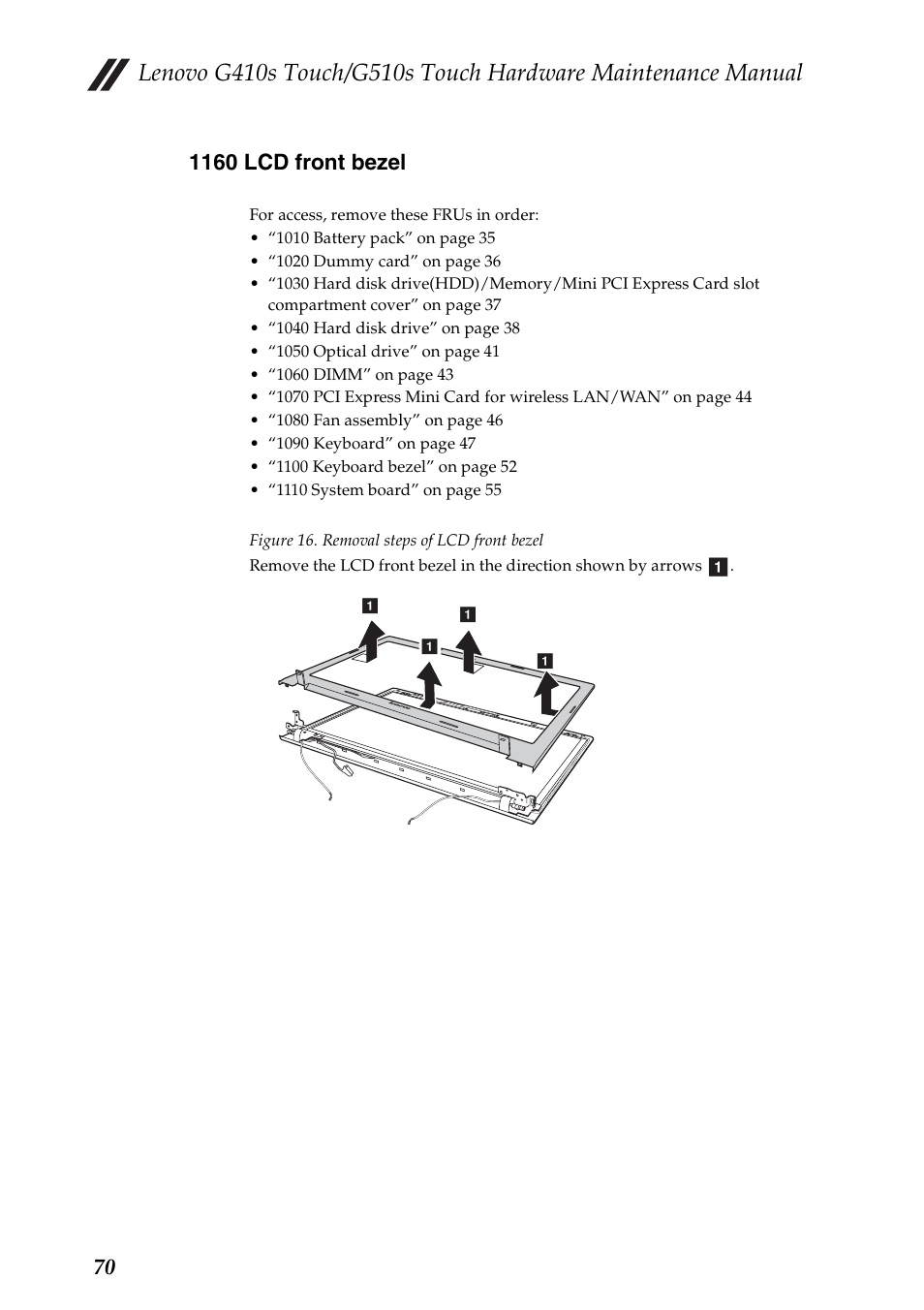 1160 lcd front bezel | Lenovo G510s Touch Notebook User Manual | Page 74 / 102