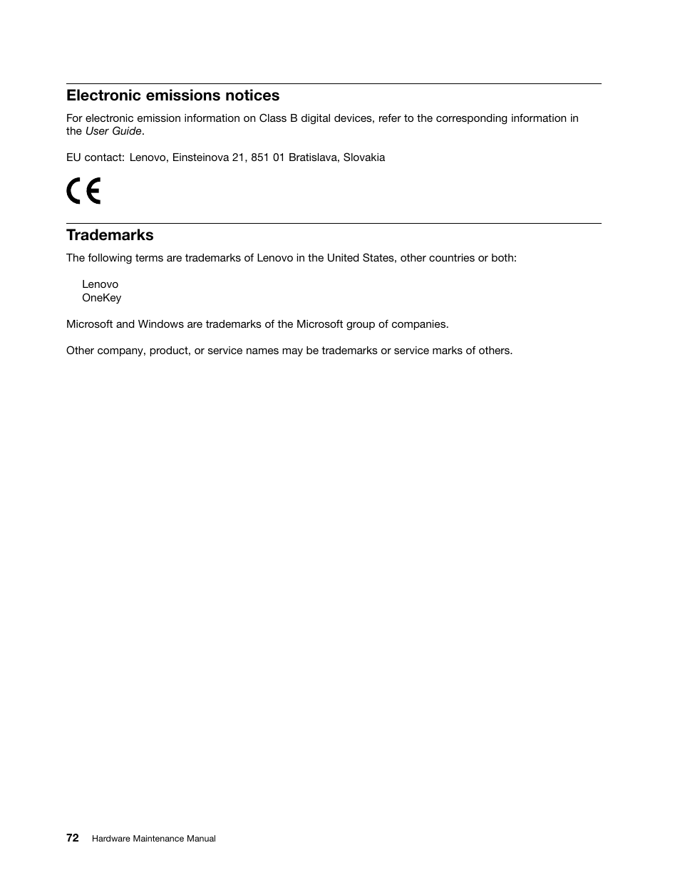 Electronic emissions notices, Trademarks | Lenovo M490s notebook User Manual | Page 78 / 80