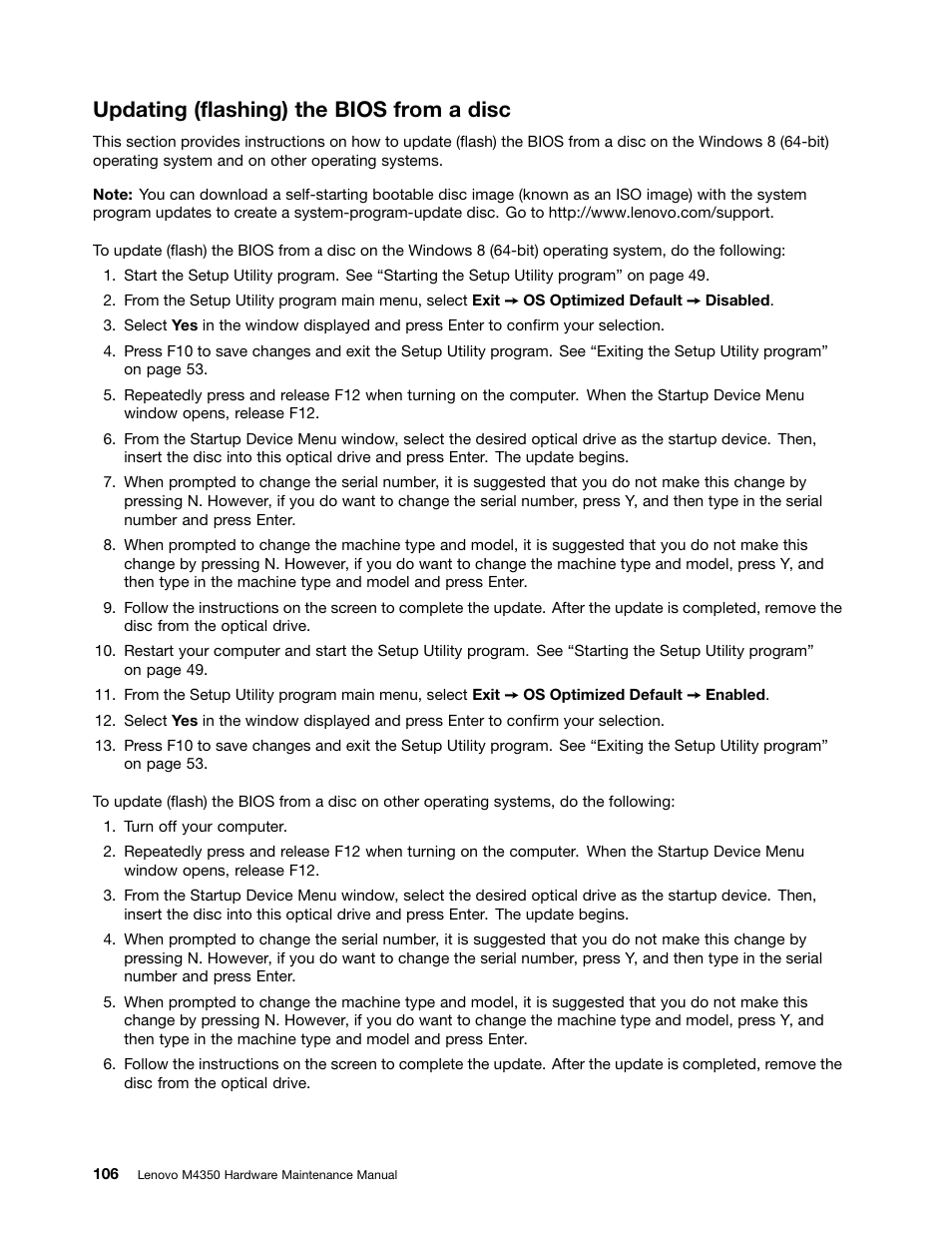 Updating (flashing) the bios from a disc | Lenovo M4350 Desktop User Manual | Page 112 / 120