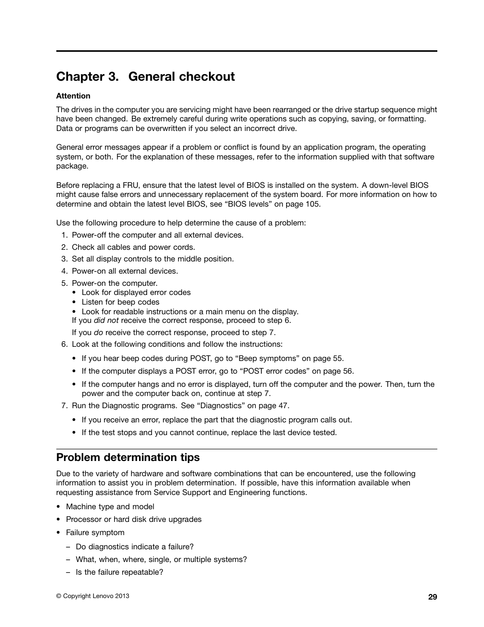 Chapter 3. general checkout, Problem determination tips | Lenovo M4350 Desktop User Manual | Page 35 / 120