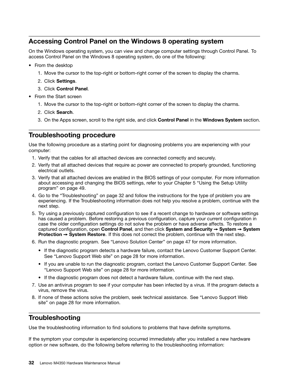 Troubleshooting procedure, Troubleshooting | Lenovo M4350 Desktop User Manual | Page 38 / 120