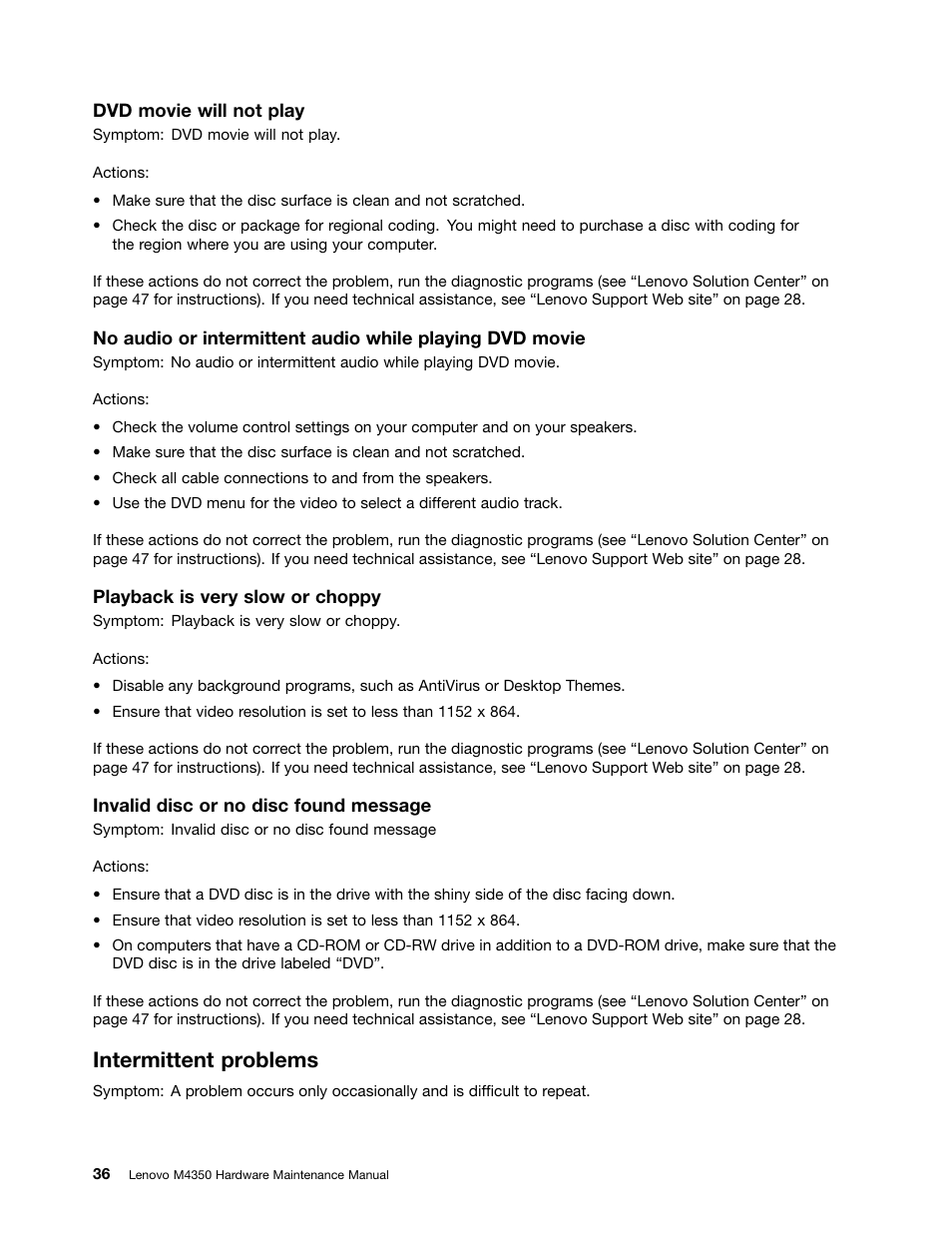 Intermittent problems | Lenovo M4350 Desktop User Manual | Page 42 / 120