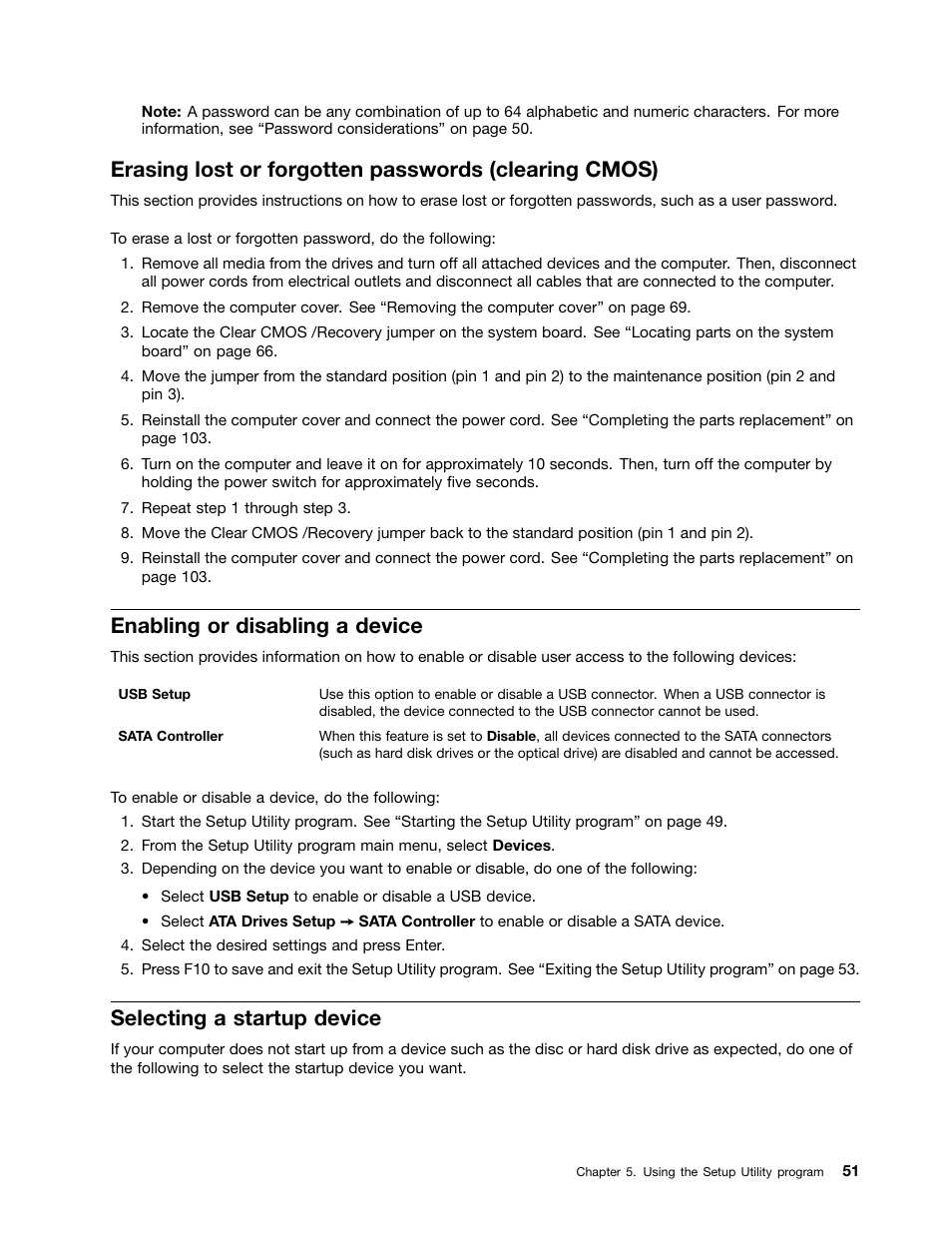 Enabling or disabling a device, Selecting a startup device | Lenovo M4350 Desktop User Manual | Page 57 / 120