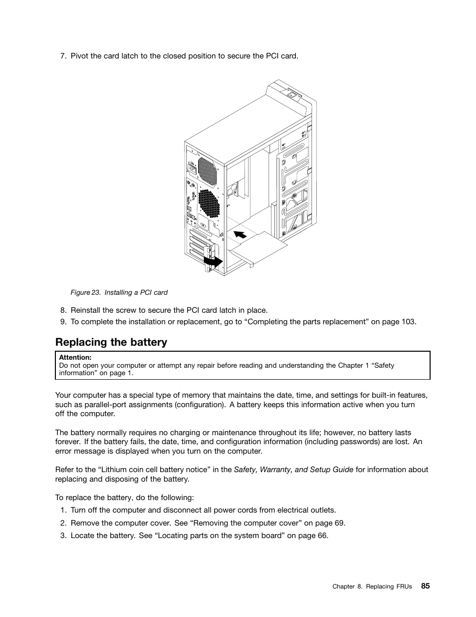 Replacing the battery | Lenovo M4350 Desktop User Manual | Page 91 / 120