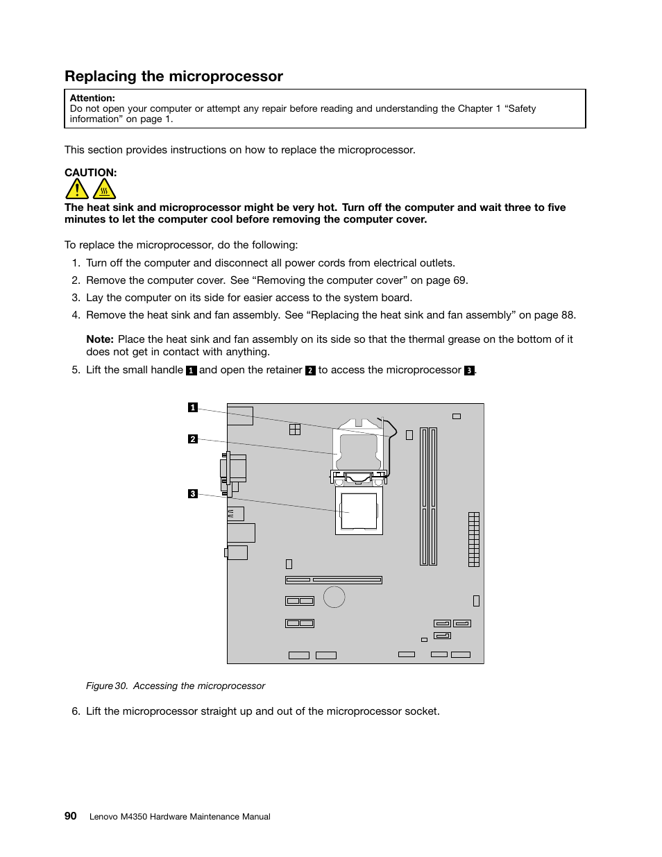 Replacing the microprocessor | Lenovo M4350 Desktop User Manual | Page 96 / 120