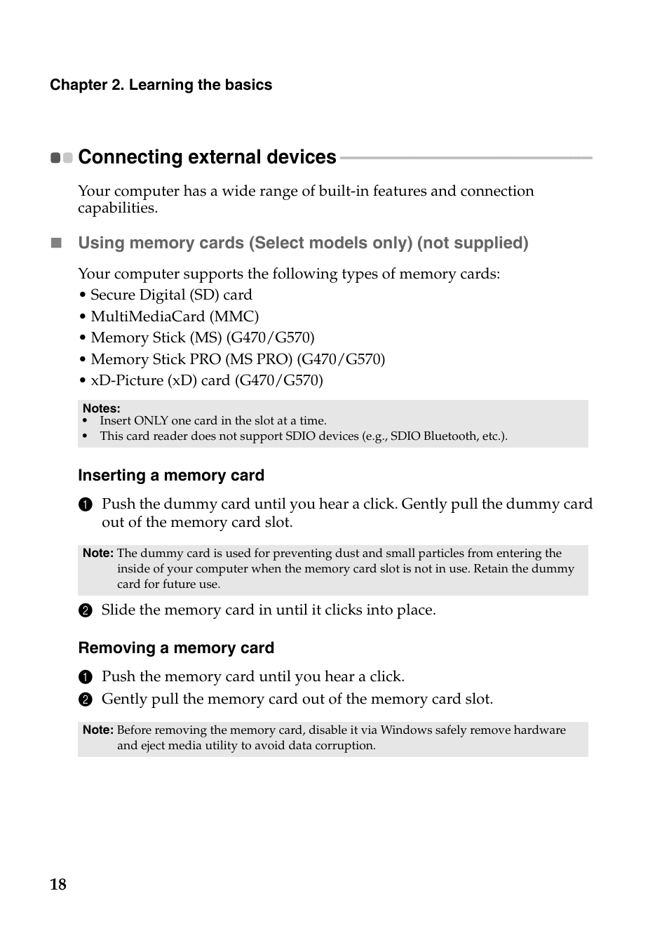 Connecting external devices | Lenovo G570 Notebook User Manual | Page 22 / 49