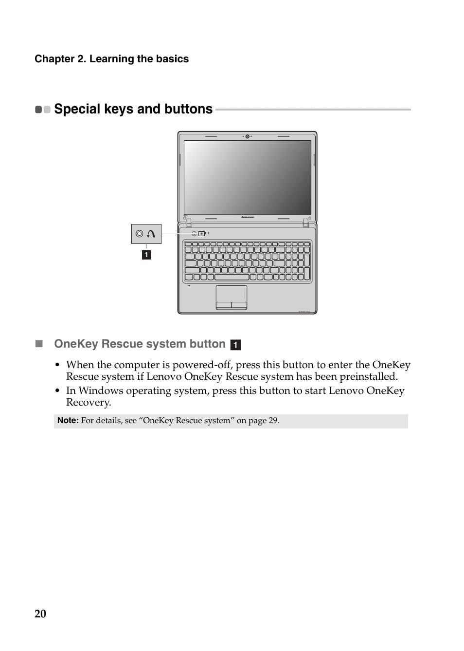 Special keys and buttons | Lenovo G570 Notebook User Manual | Page 24 / 49