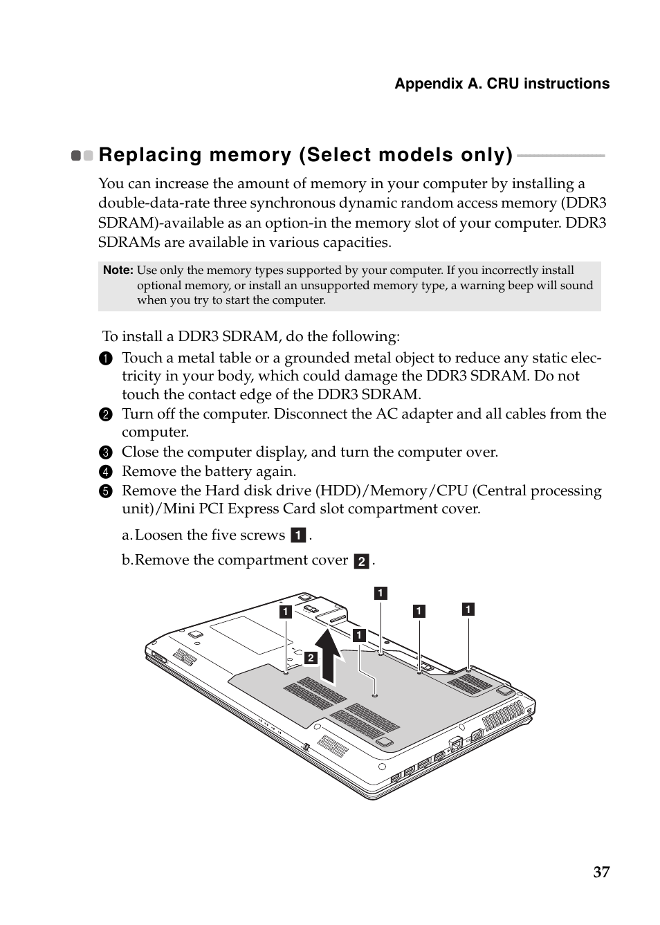 Replacing memory (select models only) | Lenovo G570 Notebook User Manual | Page 41 / 49