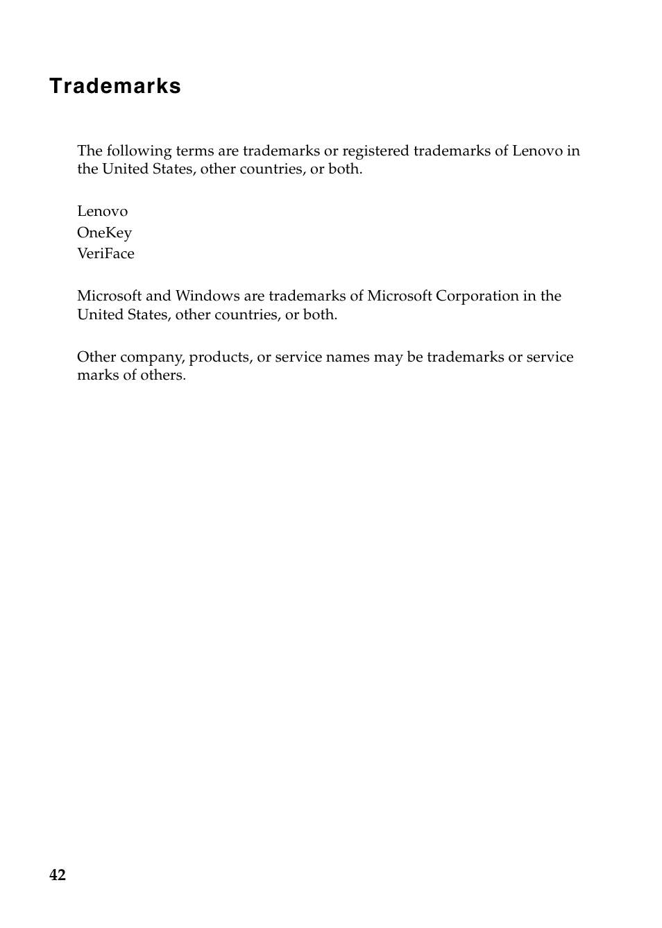 Trademarks | Lenovo G570 Notebook User Manual | Page 46 / 49