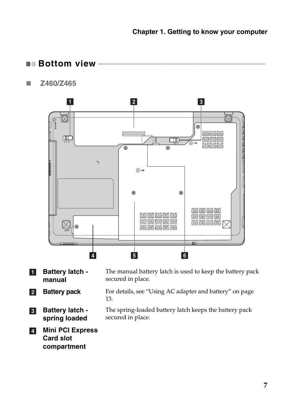 Bottom view | Lenovo IdeaPad Z565 User Manual | Page 11 / 72