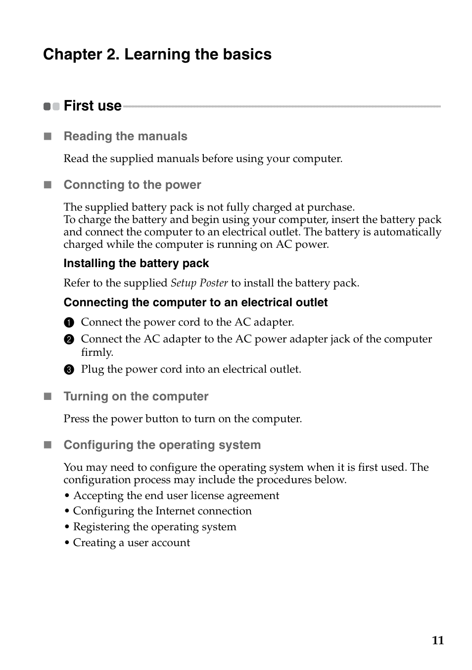 Chapter 2. learning the basics, First use | Lenovo IdeaPad Z565 User Manual | Page 15 / 72