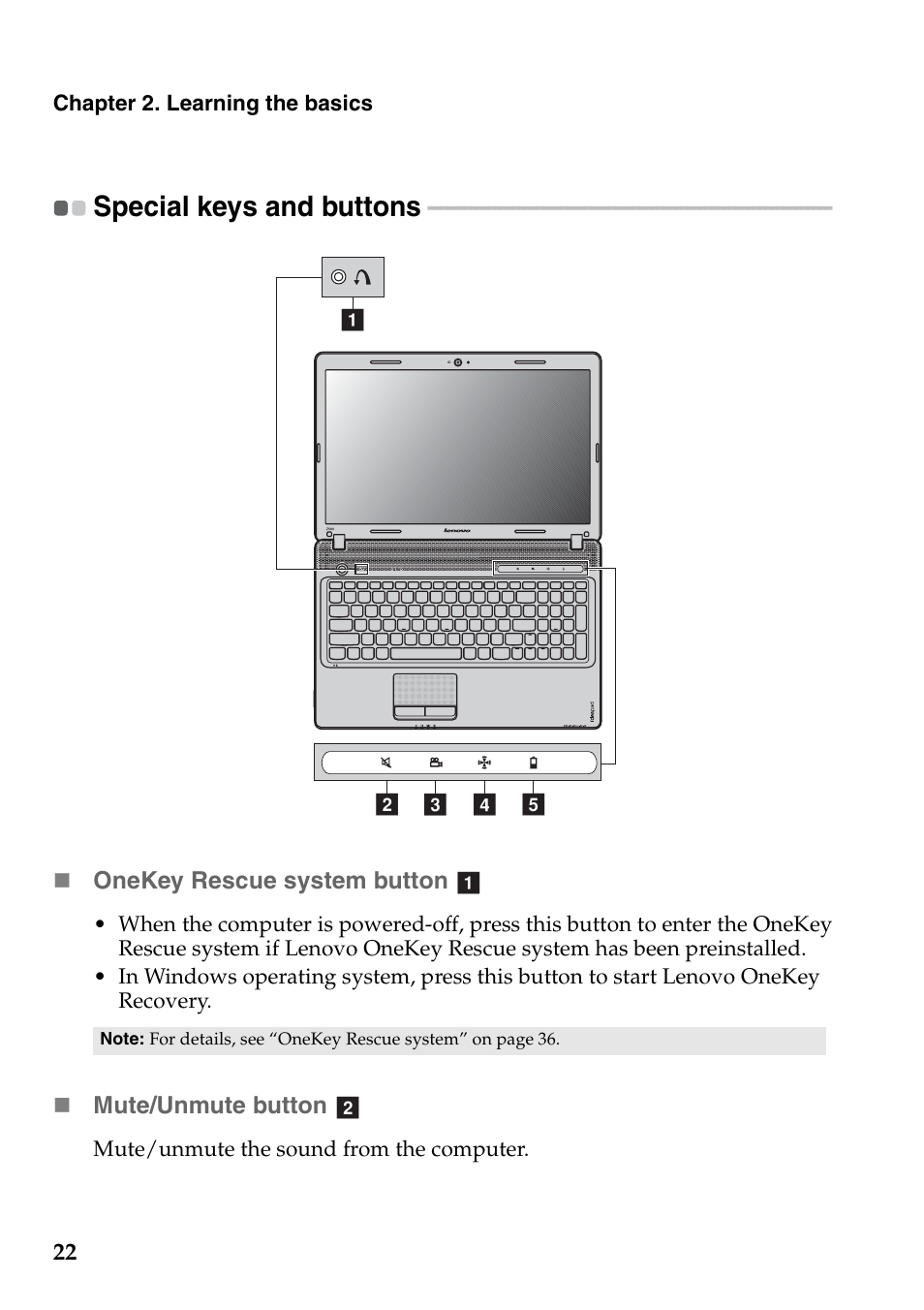 Special keys and buttons | Lenovo IdeaPad Z565 User Manual | Page 26 / 72