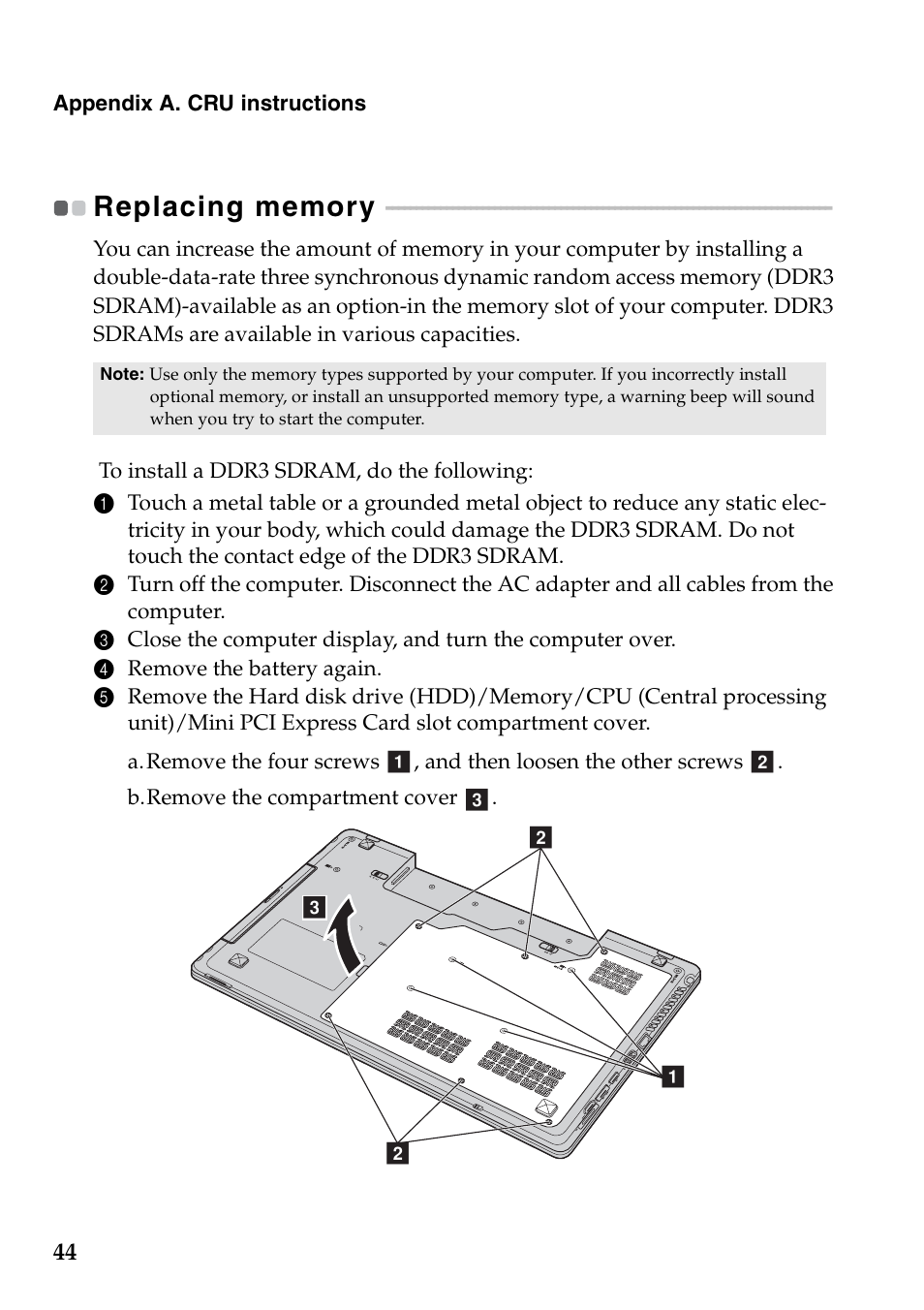 Replacing memory | Lenovo IdeaPad Z565 User Manual | Page 48 / 72