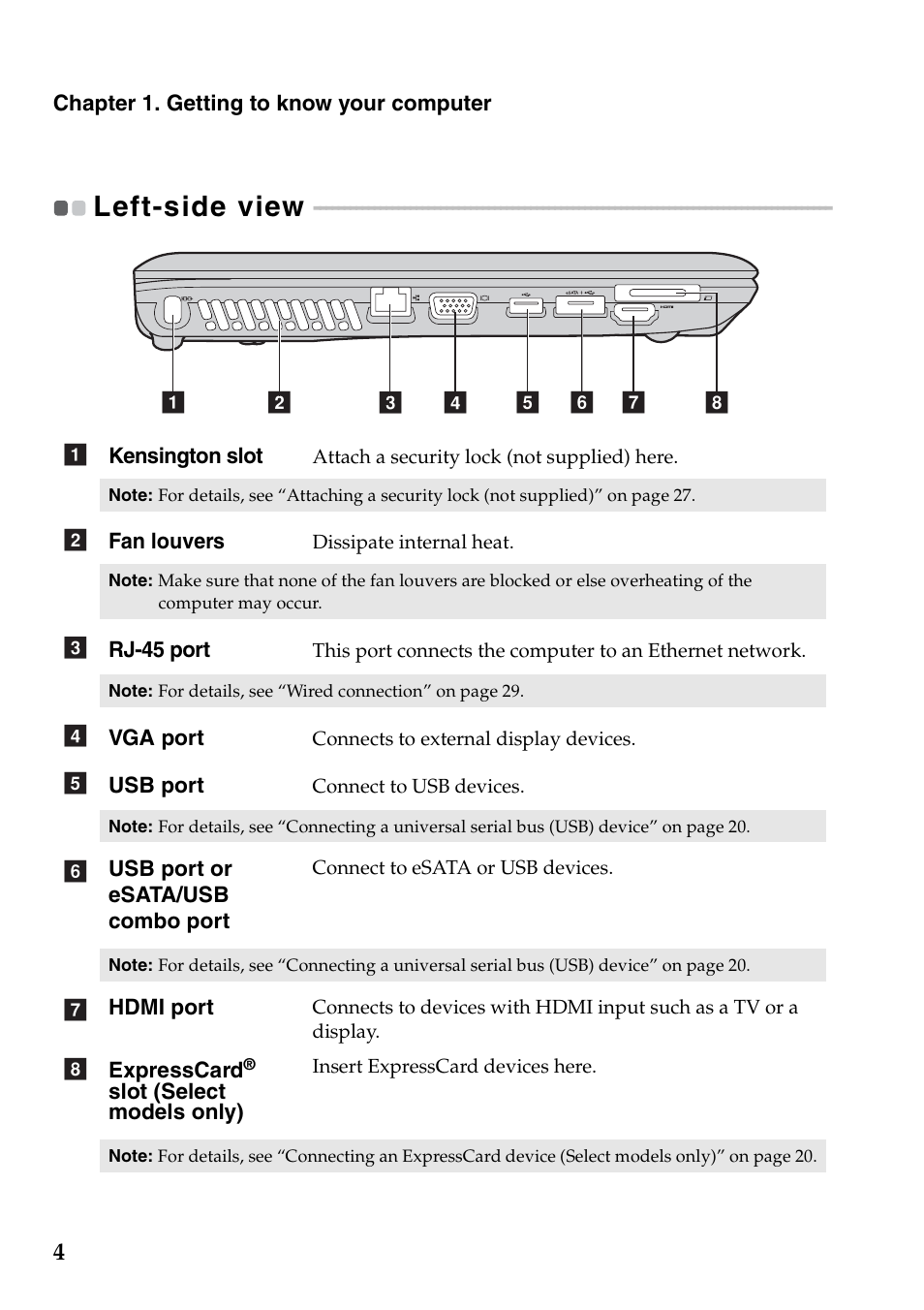 Left-side view | Lenovo IdeaPad Z565 User Manual | Page 8 / 72