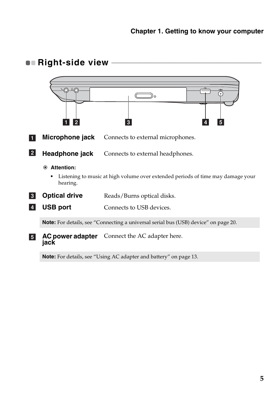 Right-side view | Lenovo IdeaPad Z565 User Manual | Page 9 / 72