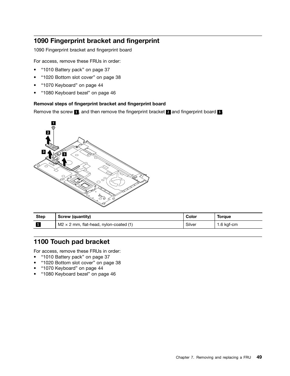 1090 fingerprint bracket and fingerprint, 1100 touch pad bracket | Lenovo V480s User Manual | Page 55 / 82