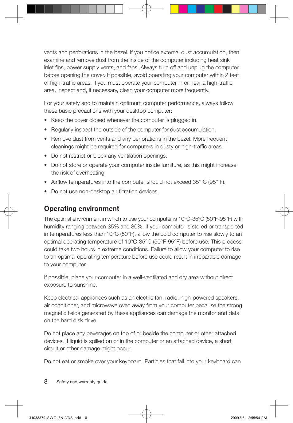 Operating environment | Lenovo 3000 C100 All-In-One User Manual | Page 13 / 39