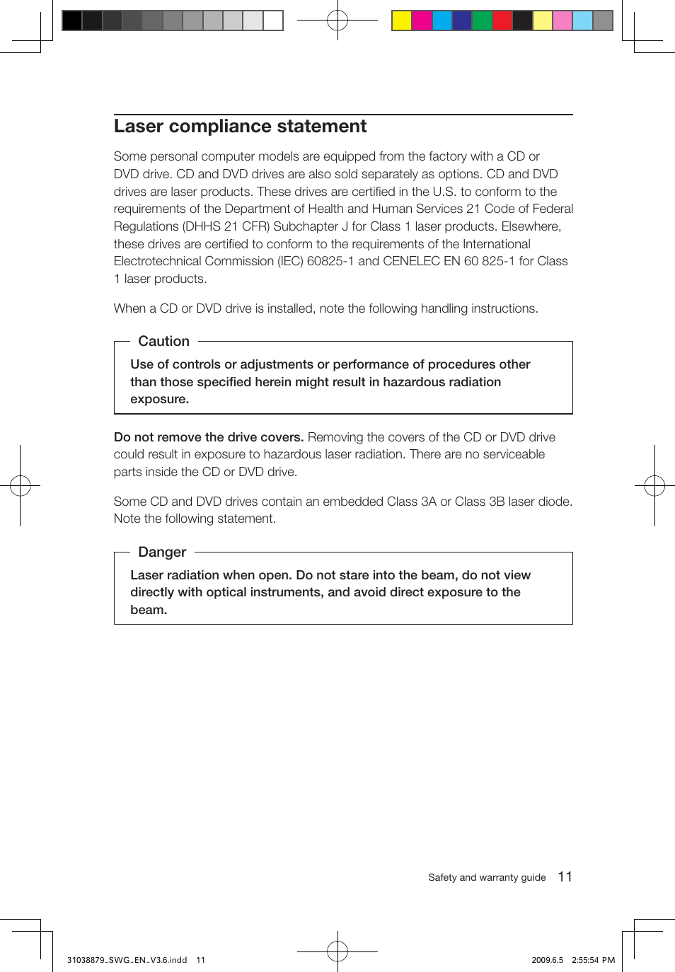 Laser compliance statement | Lenovo 3000 C100 All-In-One User Manual | Page 16 / 39