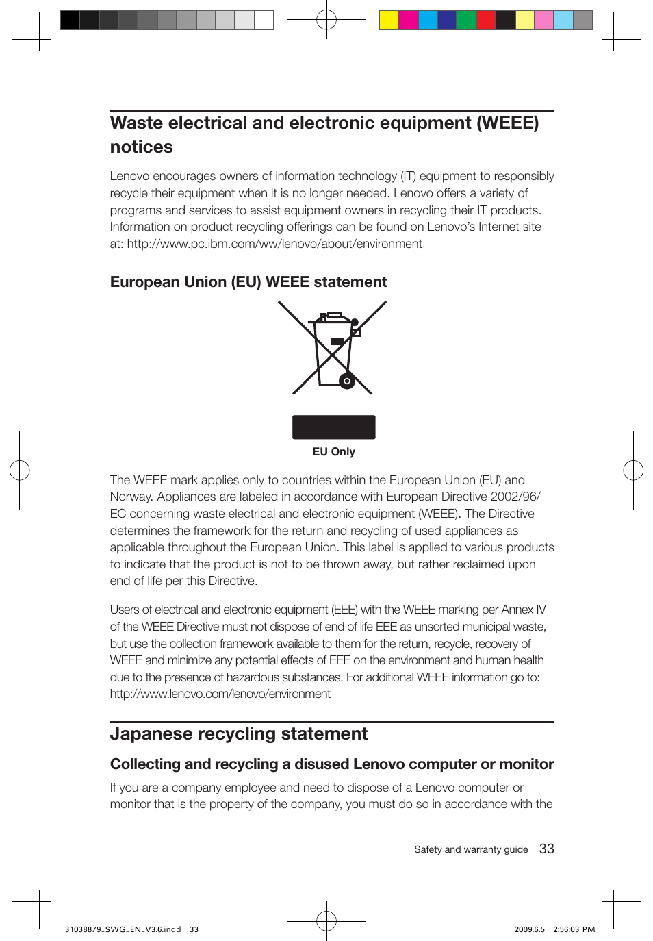 Japanese recycling statement | Lenovo 3000 C100 All-In-One User Manual | Page 38 / 39