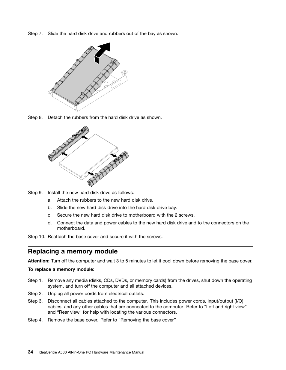 Replacing a memory module | Lenovo IdeaCentre A530 User Manual | Page 40 / 73