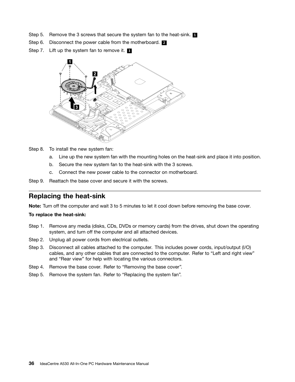 Replacing the heat-sink | Lenovo IdeaCentre A530 User Manual | Page 42 / 73