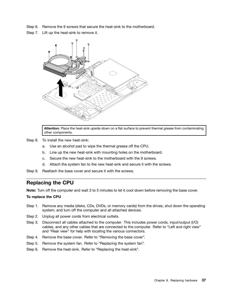 Replacing the cpu | Lenovo IdeaCentre A530 User Manual | Page 43 / 73