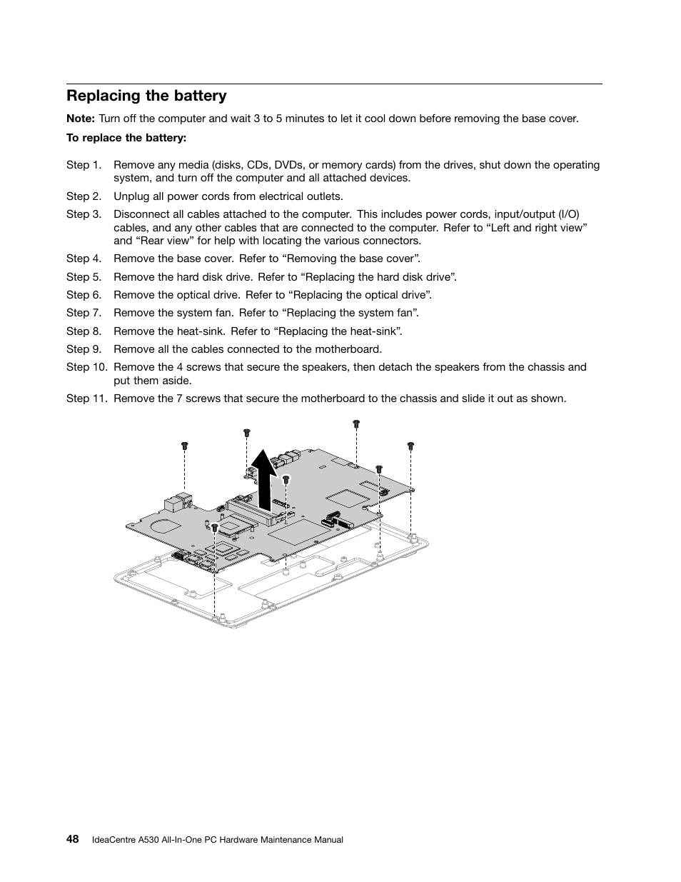 Replacing the battery | Lenovo IdeaCentre A530 User Manual | Page 54 / 73