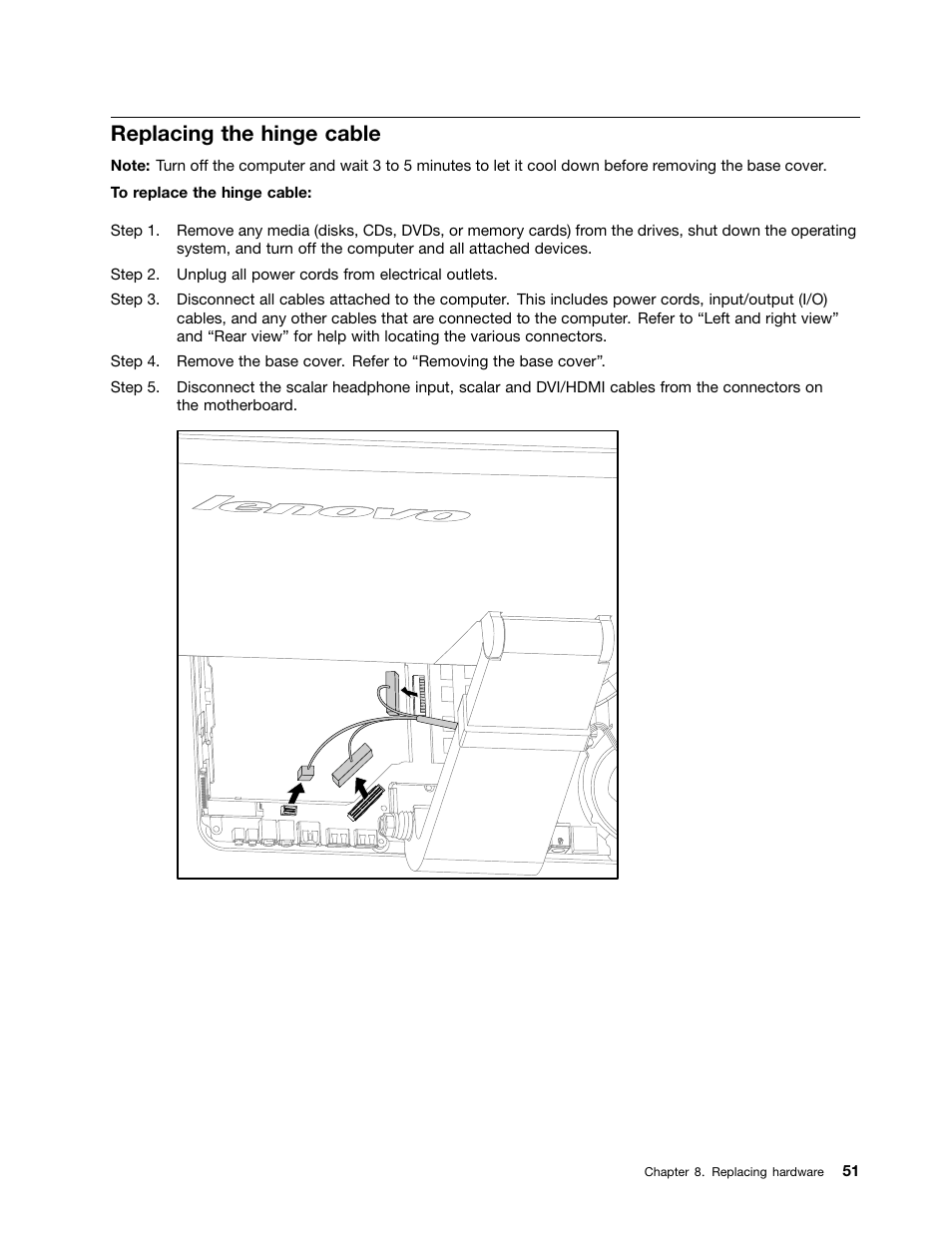 Replacing the hinge cable | Lenovo IdeaCentre A530 User Manual | Page 57 / 73