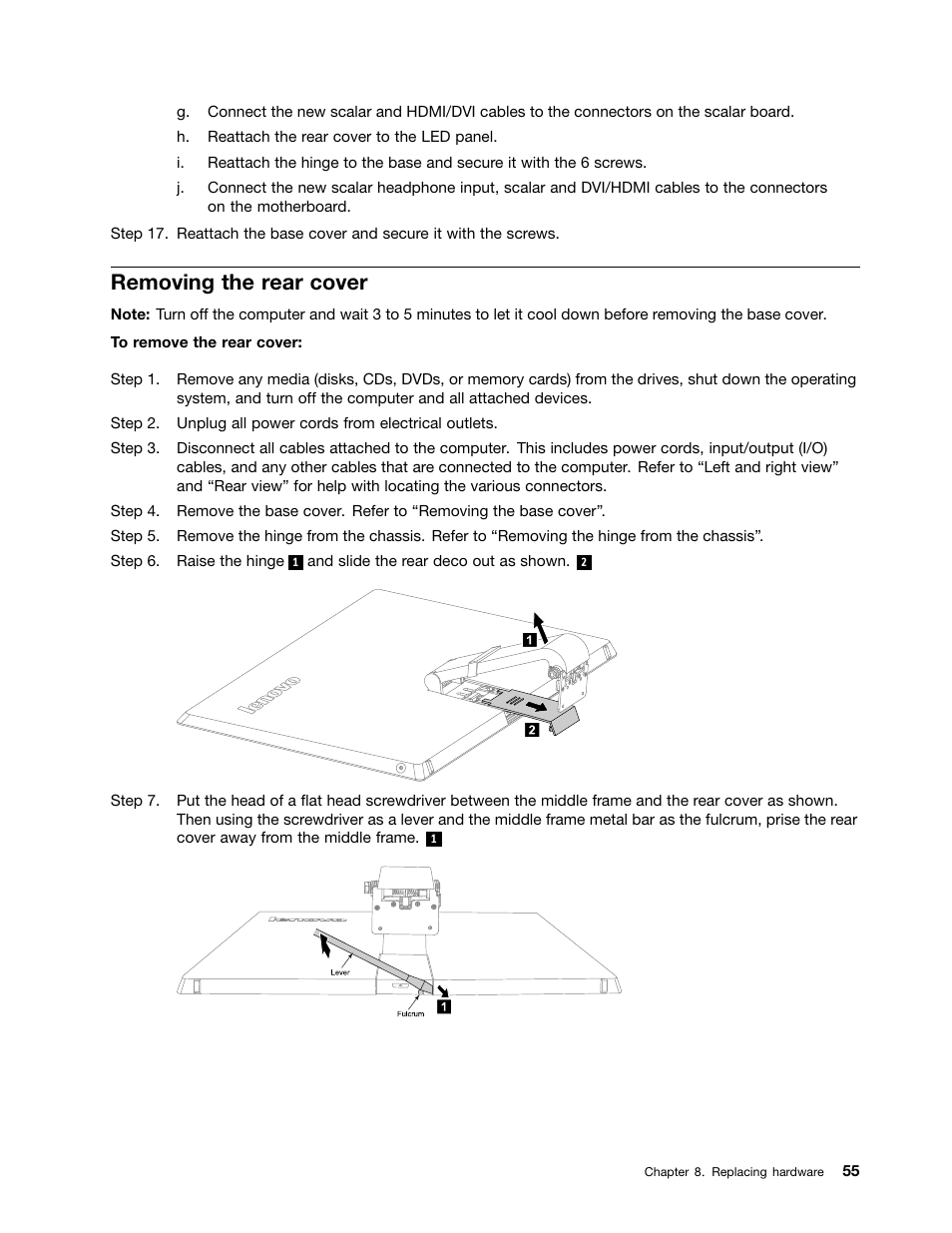 Removing the rear cover | Lenovo IdeaCentre A530 User Manual | Page 61 / 73