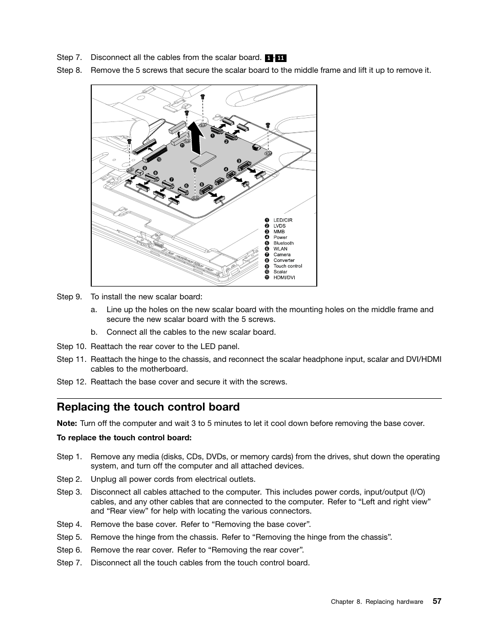 Replacing the touch control board | Lenovo IdeaCentre A530 User Manual | Page 63 / 73
