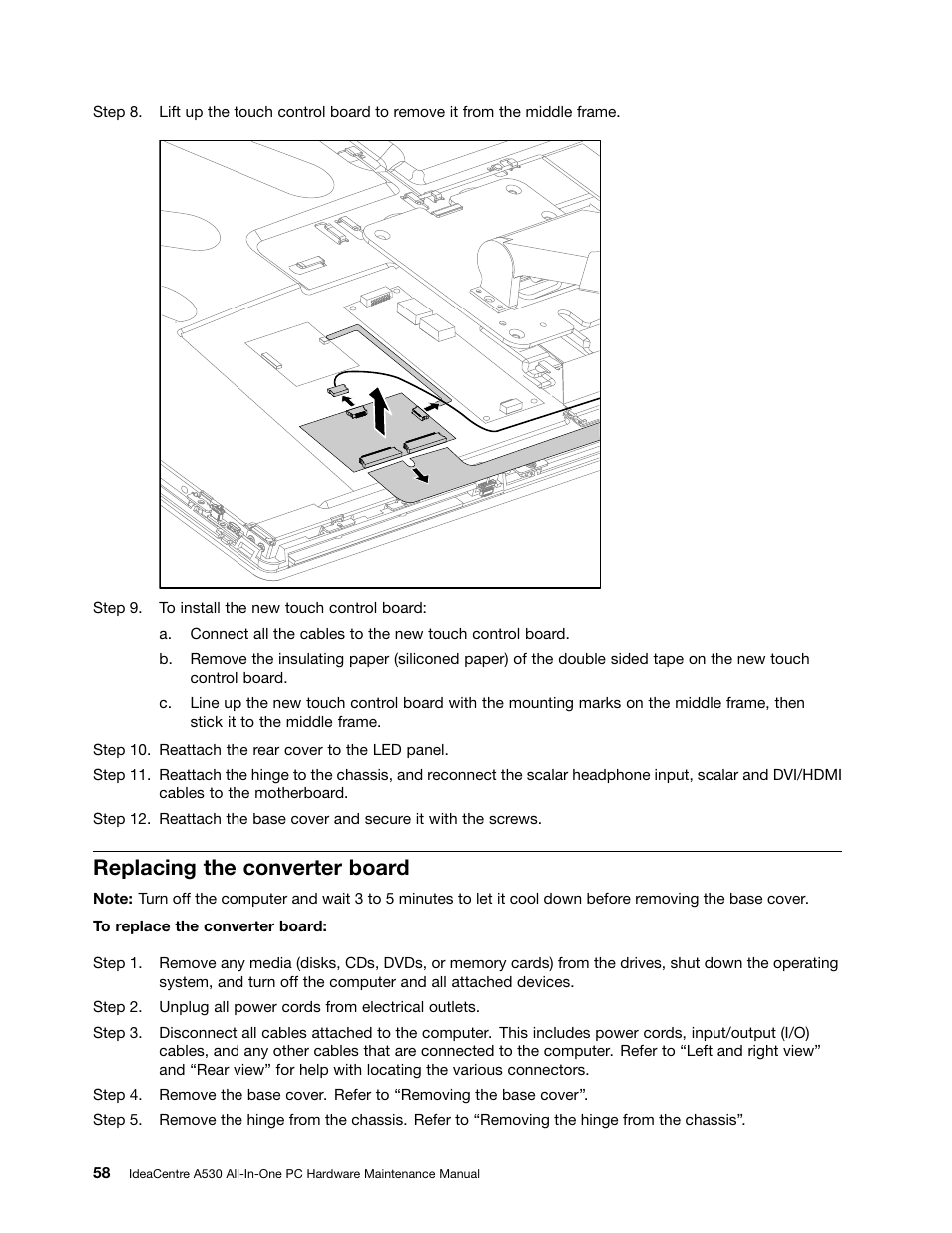 Replacing the converter board | Lenovo IdeaCentre A530 User Manual | Page 64 / 73